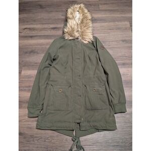 Hollister Heritage Collection Olive Green Faux Fur Trim Parka Jacket Womens M